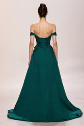 Hellgrünes Satin A-Linie Abendkleid mit Applikationen